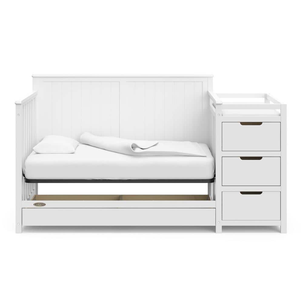 White 5-in-1 Convertible Crib and Changer with Drawer