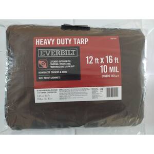 Everbilt 10mil Poly-carbonate eyelet heavy duty browns/silver tarp 12ft x16ft 1PK