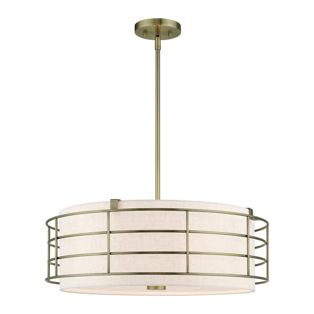 AVIANCE LIGHTING Wycombe 5 Light Antique Brass Caged Pendant Chandelier ...