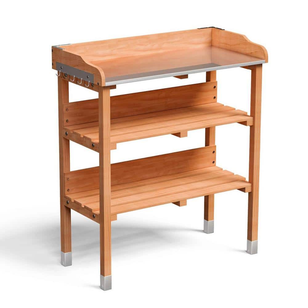 30 in. W x 35 in. H Garden Potting Bench, Outdoor Wood Workstation Table wi
