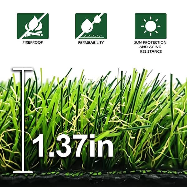 Agfabric 1 ft. x 1 ft. Green Artificial Grass Carpet 1.37 in. Mat