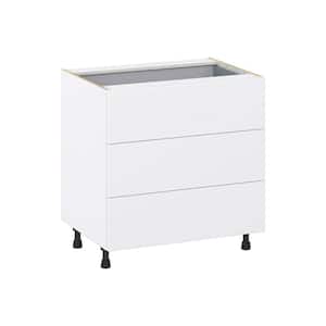 Fairhope Bright White Slab Assembled Base Kitchen Cabinet with 3 Drawer and a Drawer (33 in. W X 34.5 in. H X 24 in. D)