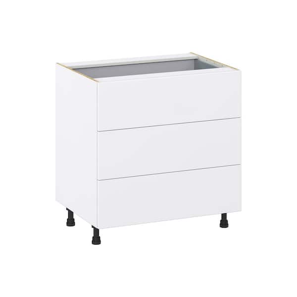 J COLLECTION Timberline 33 in. W x 24 in. D x 34.5 in. H Assembled Slab Drawer Base Kitchen Cabinet in Bright White with 4-Drawers