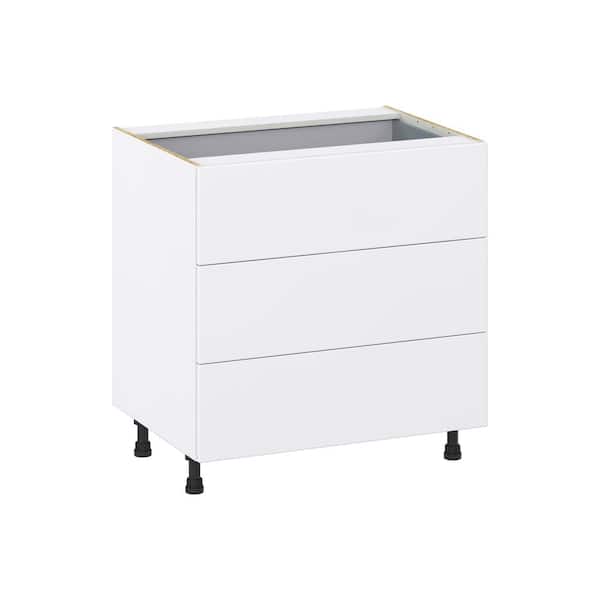 J COLLECTION Fairhope Bright White Slab Assembled Base Kitchen Cabinet with 3 Drawer and a Drawer (33 in. W X 34.5 in. H X 24 in. D)
