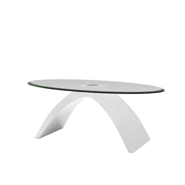 Furniture of America Glennda 48 in. Clear/White Large Oval Glass Coffee Table