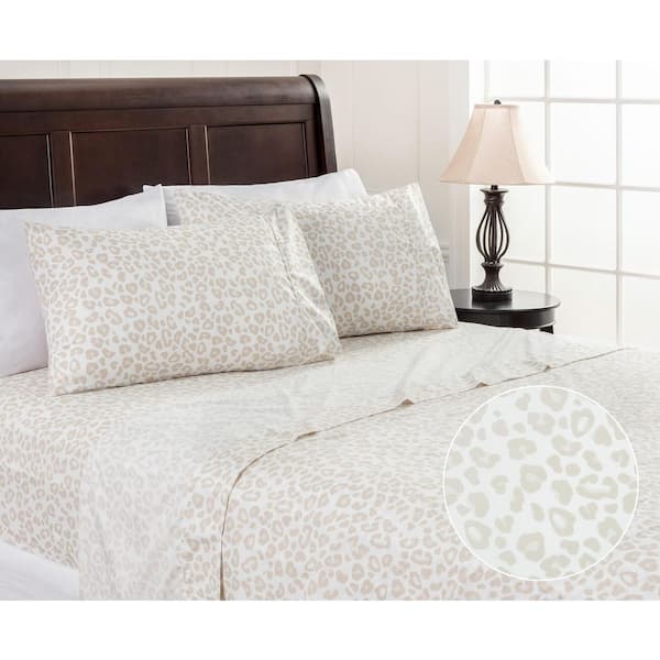 4-Piece Leopard Animal Pattern Print Microfiber Bedsheets Set, Queen