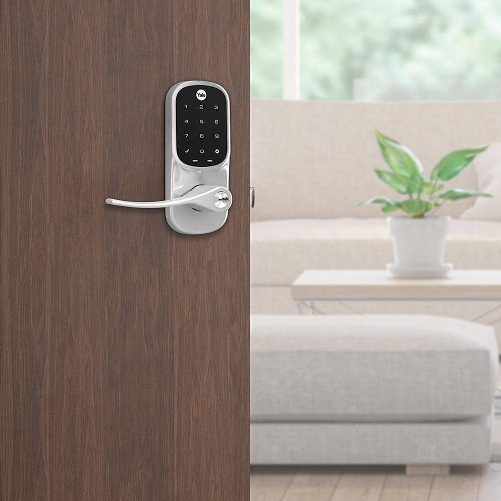 Satin Nickel Electronic Door Handle with Touchscreen Keypad