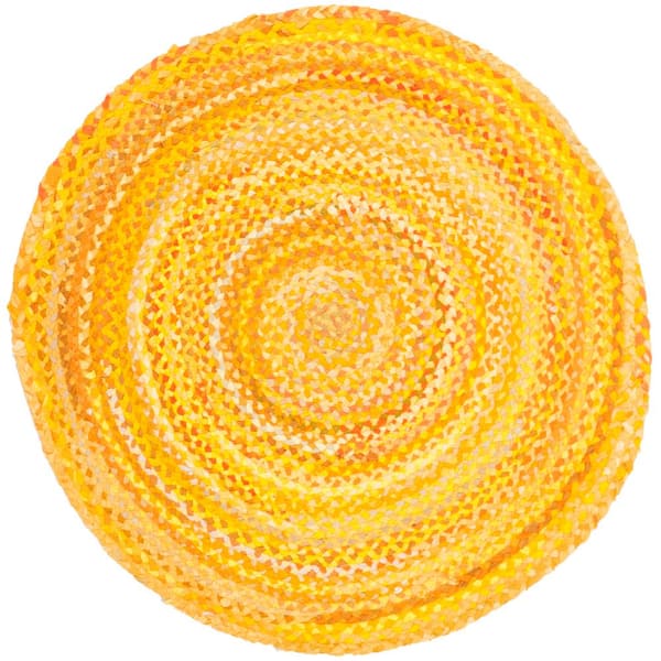 SAFAVIEH Braided Gold Doormat 3 ft. x 3 ft. Round Solid Area Rug