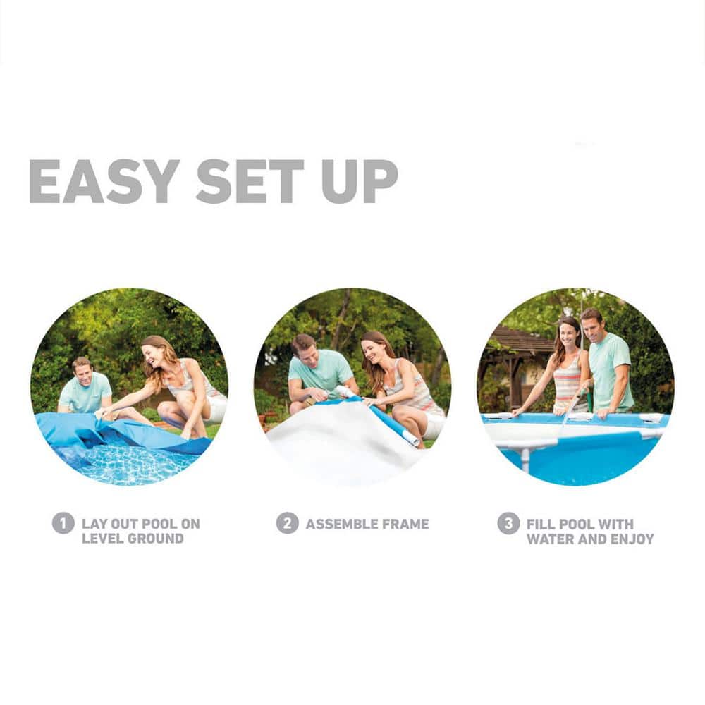 8ft Blue Metal Frame Round Above Ground Swimming Pool with Pump