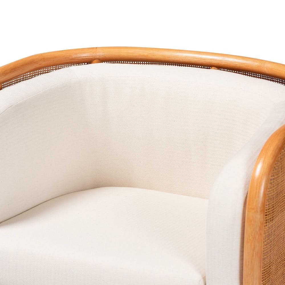 Handcrafted White and Honey Rattan Geometric Accent Chair