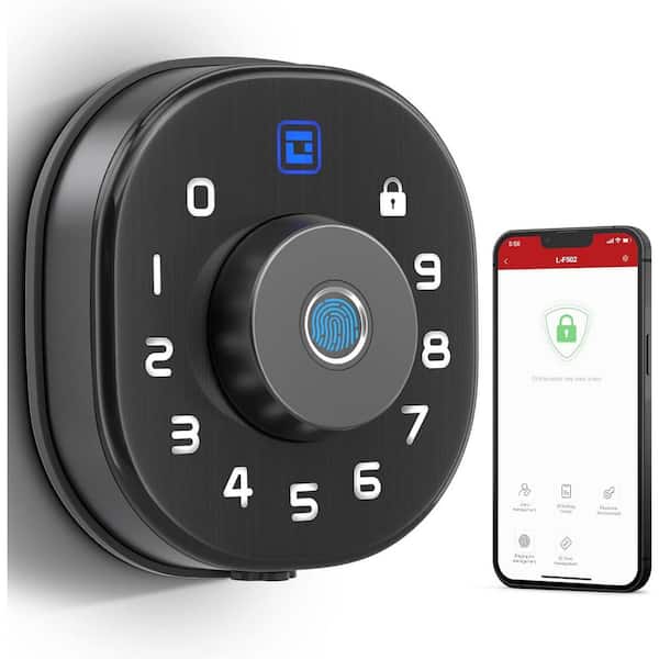 5 in 1 Corded Aluminum Smart Lock Deadbolt with App Biometric, IC Card, Keyless Entry Door Lock with Keypad in Black