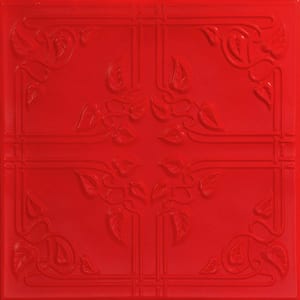 Ivy Leaves Red 1.6 ft. x 1.6 ft. Decorative Foam Glue Up Ceiling Tile (21.6 sq. ft./case)