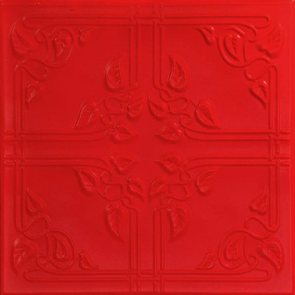 A La Maison Ceilings Ivy Leaves Red 1.6 ft. x 1.6 ft. Decorative Foam Glue Up Ceiling Tile (21.6 sq. ft./case)