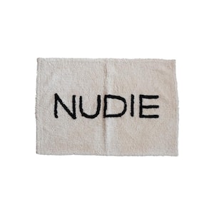 27 in. x 40 in. White & Black Cotton Tufted Bath Mat "Nudie"