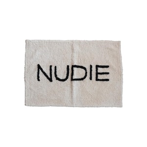 27 in. x 40 in. White, Black Cotton Tufted Bathmat Nudie