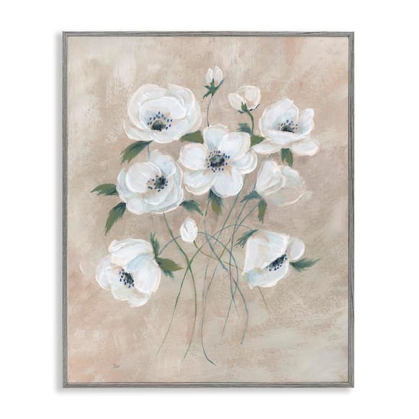 Stupell Industries Beige Neutral Flowers by Nan Gray Framed Nature Giclee Art Print 20 in. x 16 in.