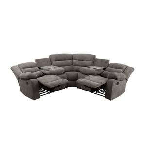 3-Piece rectangle fabric Top Gray Sectional Manual Recliner Living Room Set