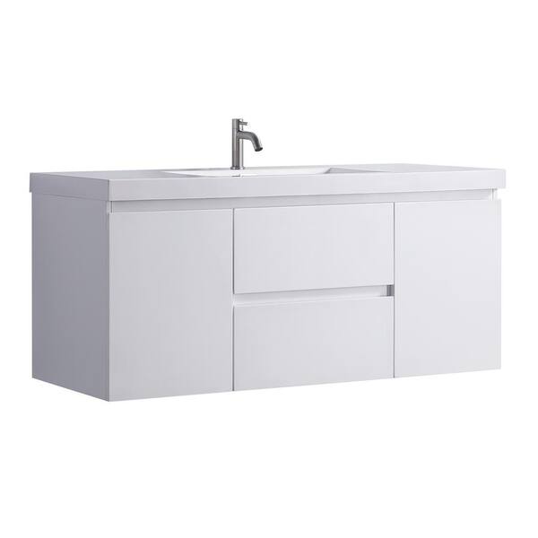 Hood-1S 48.00 in. W x 19.70 in. D x 22.00 in. H Wall Mounting Bath Vanity in White Wood with White Solid Surface Top