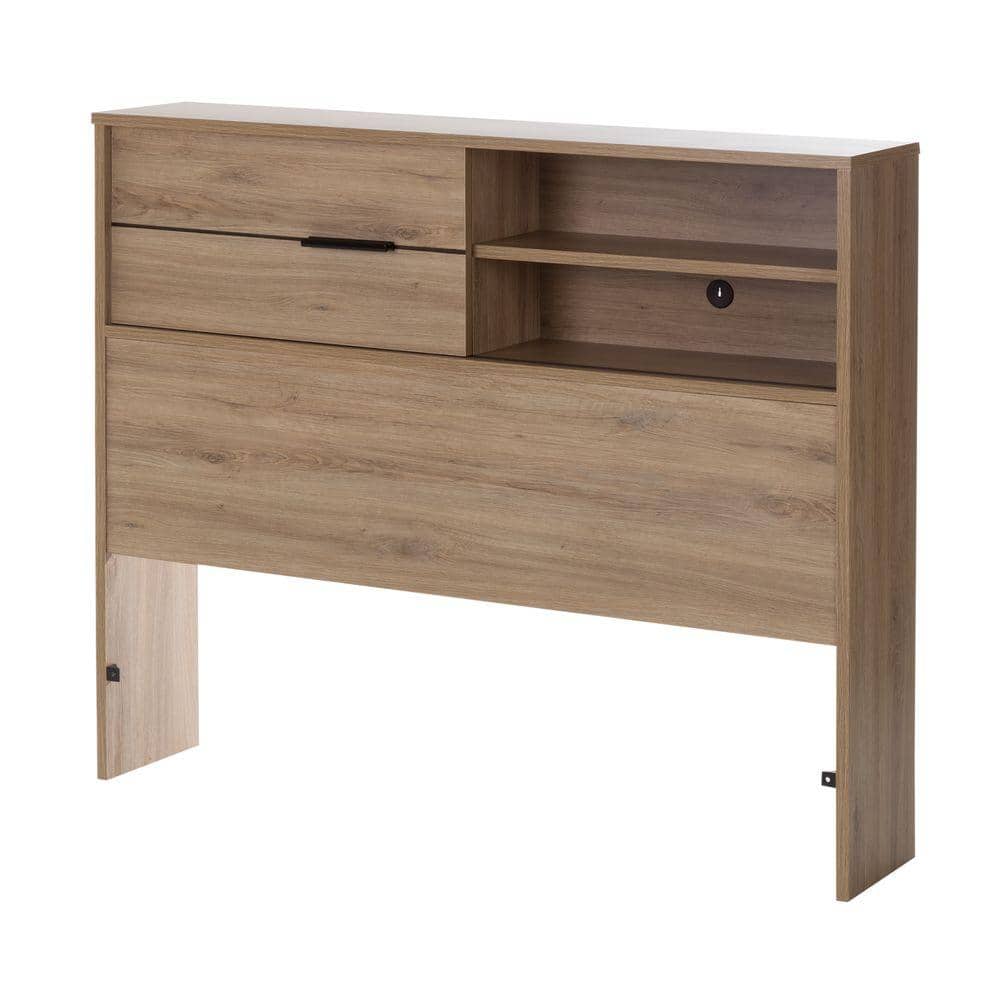 Twin Rustic Oak Wood Headboard with Storage