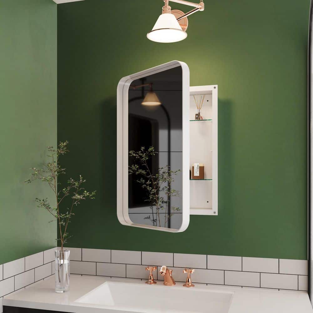 White 16 in. W x 24 in. H Rectangular Metal Medicine Cabinet with Mirror, Framed and Recessed price history on PriceWatchPro