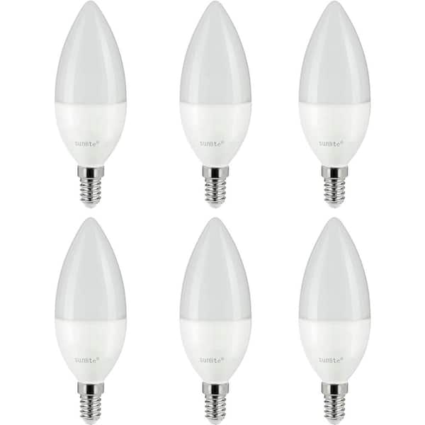 Sunlite 40-Watt Equivalent B10 Dimmable European E14 Base Frosted Torpedo Tip Chandelier LED Bulb in Warm White 2700K, (6-Pack)