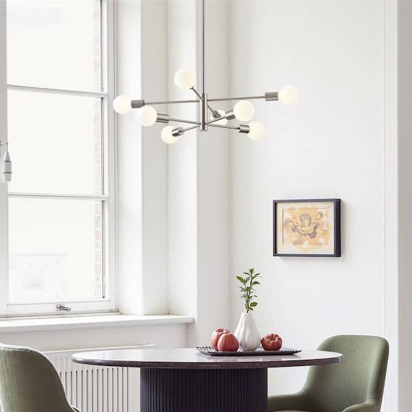 8-Light Nickel Modern Sputnik Chandelier for Dining Room with 4 Heights