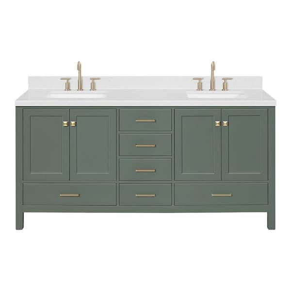 Cambridge 72 in. Double Sink Freestanding Bathroom Vanity in Vintage Sage Green with Carrara White Quartz Top