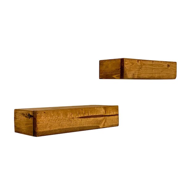 Intrinsic Haven Rustic Artisan 16 in. W x 6 in. D Light Brown Pine Wood Floating Mantel Set of 2 Decorative Wall Shelf