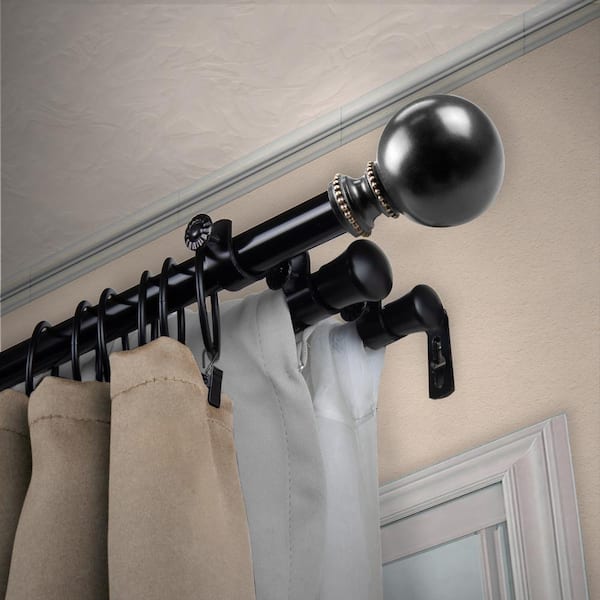 EMOH 13/16" Dia Adjustable 120" to 170" Triple Curtain Rod in Black with Stevie Finials