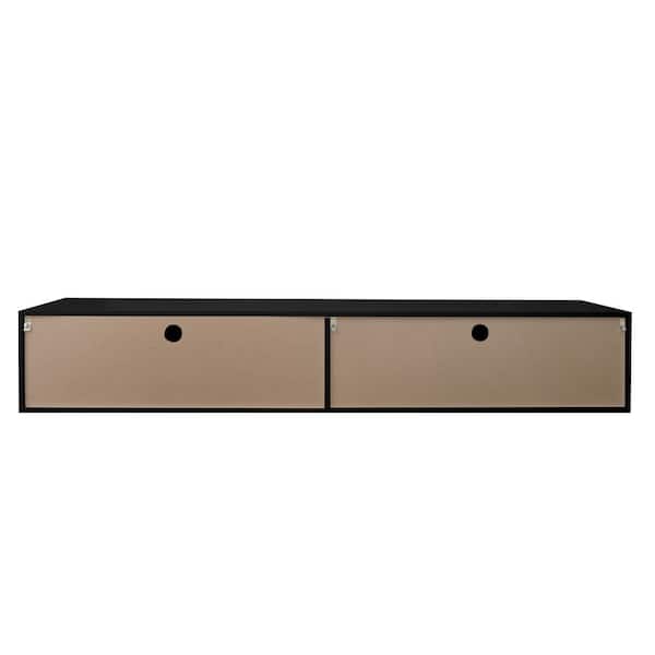 Angel Sar 71 in. Wood Black Wall Mounted Floating 80" TV Stand with LEDs Fits TV's up to 80 in. with Cable Management