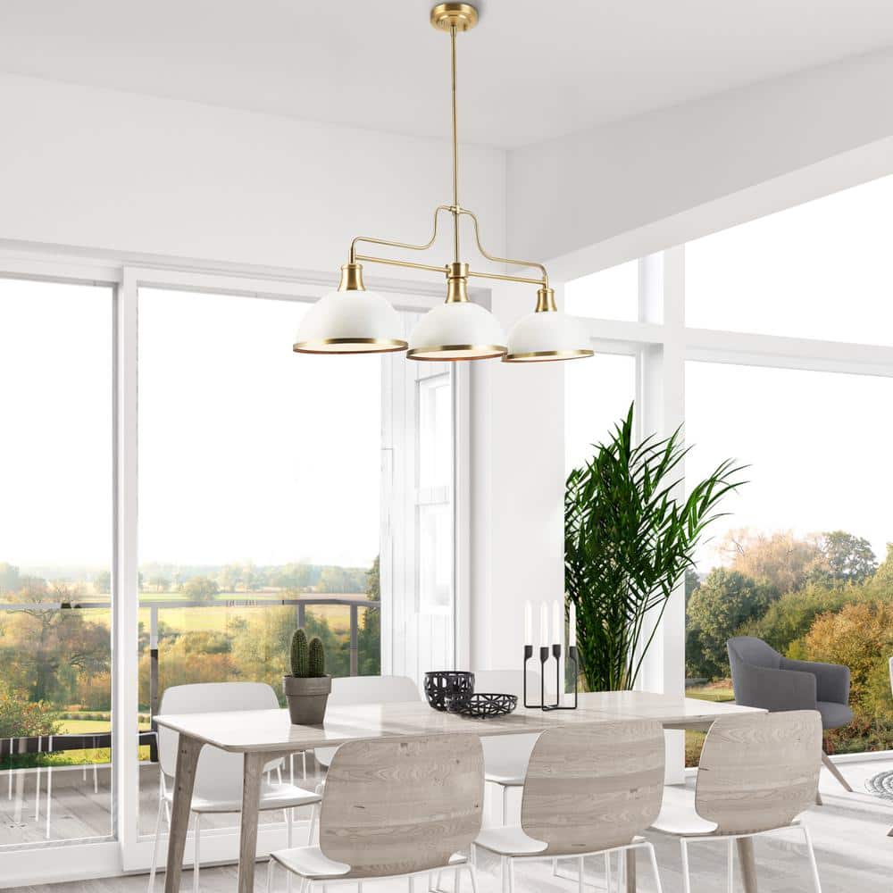 Matte White and Brass 3-Light Linear Chandelier