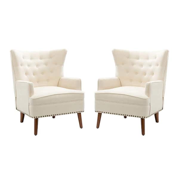 JAYDEN CREATION Laomedon Ivory Armchair with Nailhead Trim Set of 2
