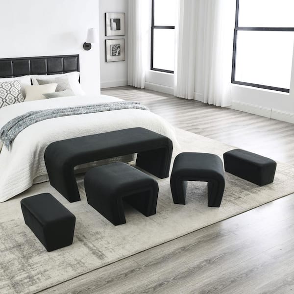 Unbranded Black Contemporary Velvet Nesting Bench with 4 Nesting Bench (17 in. H X 46 in. W X 19 in. D)