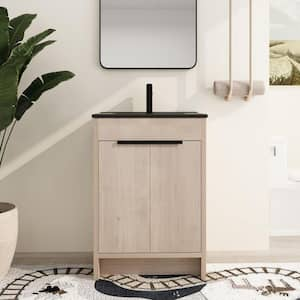 24 in. W x 18.3 in. D x 34.3 in. H Free-Standing Bath Vanity in Light Brown with Black Ceramic Vanity Top