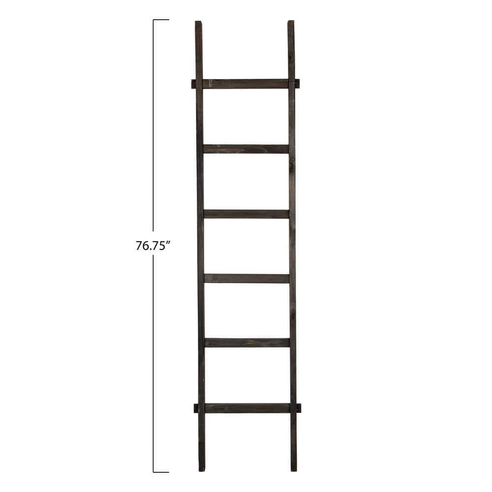 Black Fir Wood 6-Rung Decorative Blanket Ladder