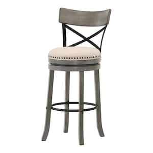 Eldare 43.75 in. Light Grey and Black Low Back Wood Bar Height Stool (Set of 2)