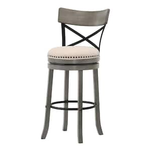 Eldare 43.75 in. Light Grey Low Back Wood Bar Height Swivel Stool (Set of 2)