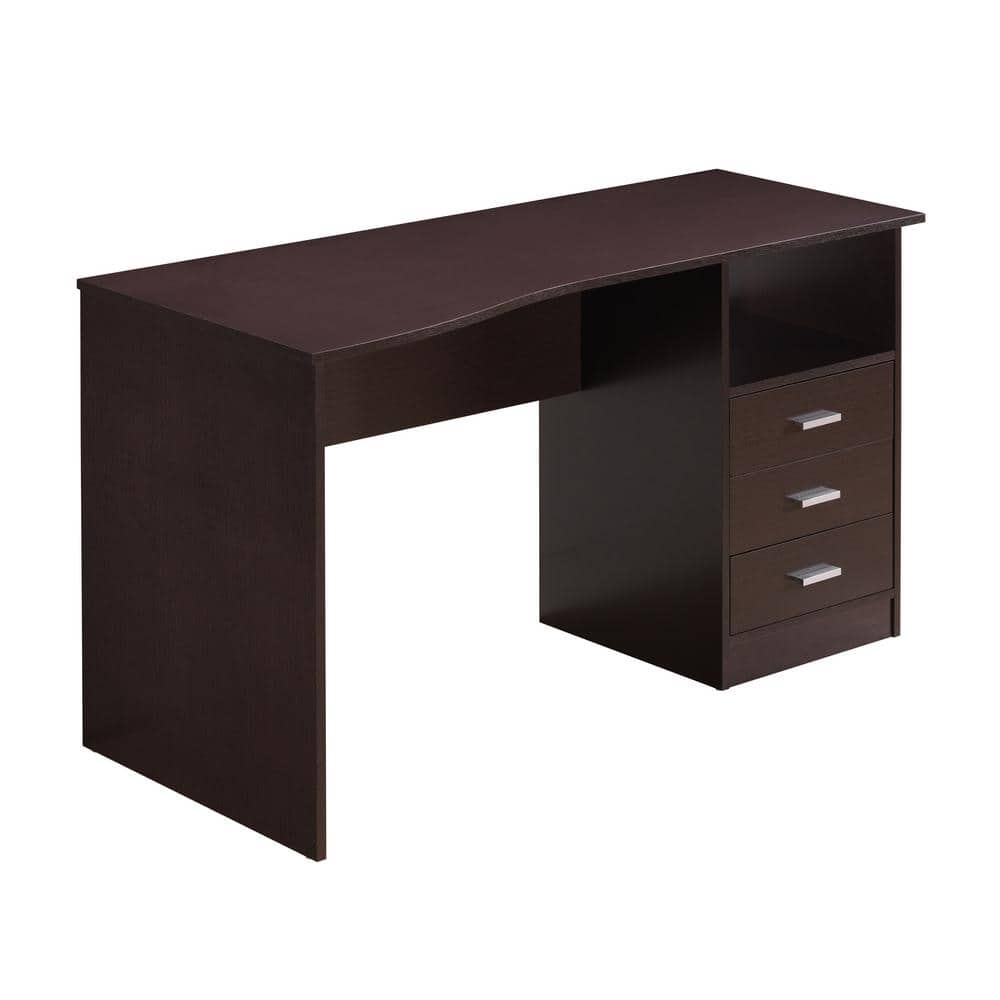 Espresso Gray 51" Wood Desk with 3 Drawers and Shelf
