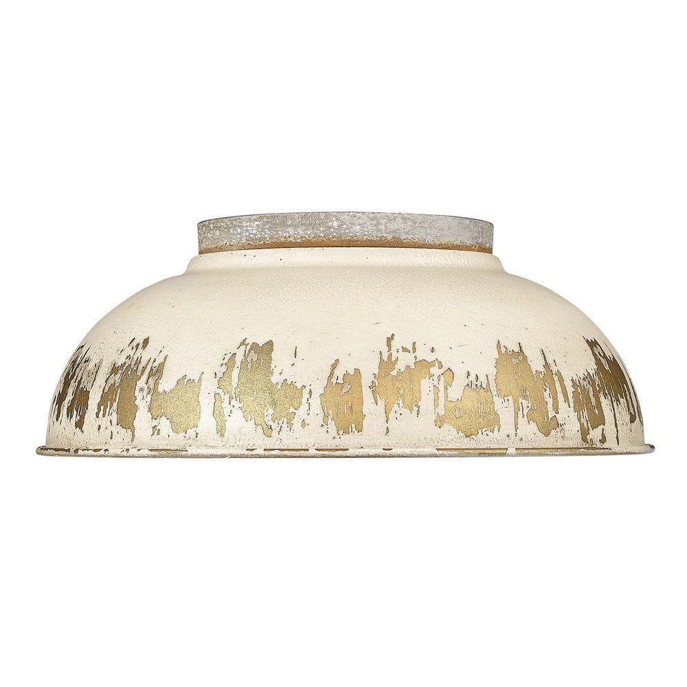 Aged Galvanized Steel and Antique Ivory 14" Rustic Flush Mount Light