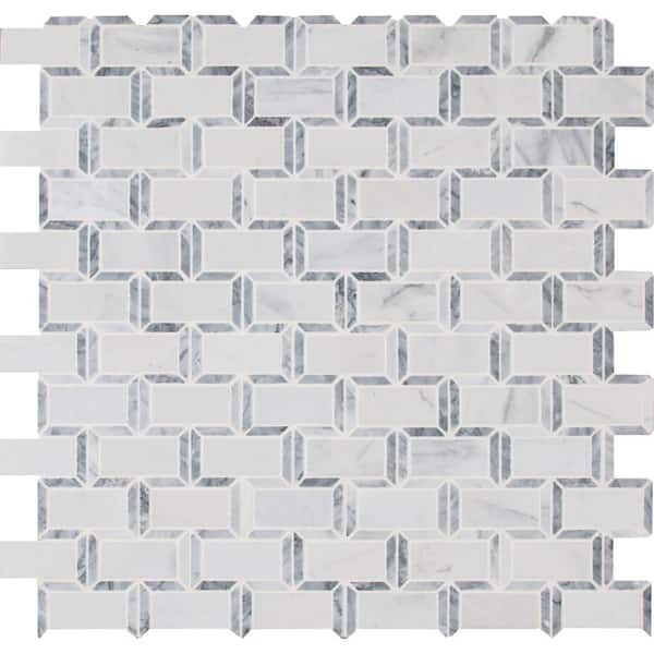 MSI Take Home Tile Sample - Framework 4 in. x 4 in. x 10 mm Polished Marble Mesh-Mounted Mosaic Tile (0.25 sq. ft.)