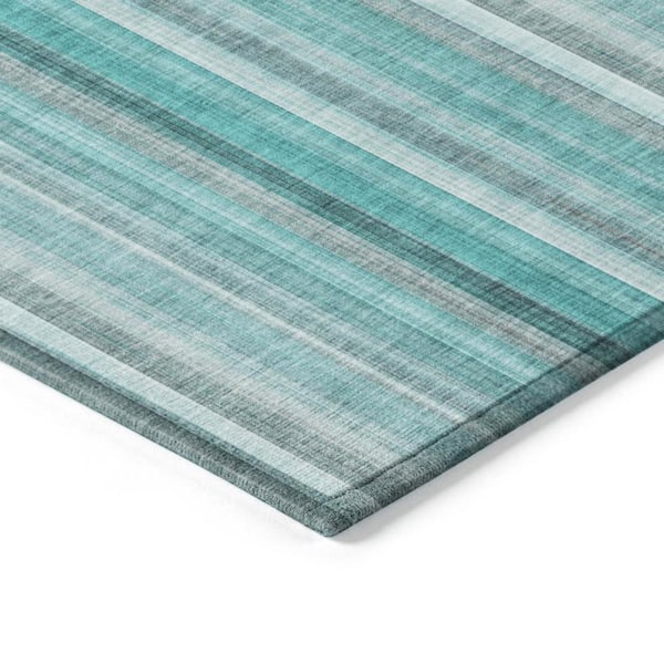 Teal and Gray 10 ft. x 14 ft. Woven Striped Rectangle Indoor/Outdoor Area Rug