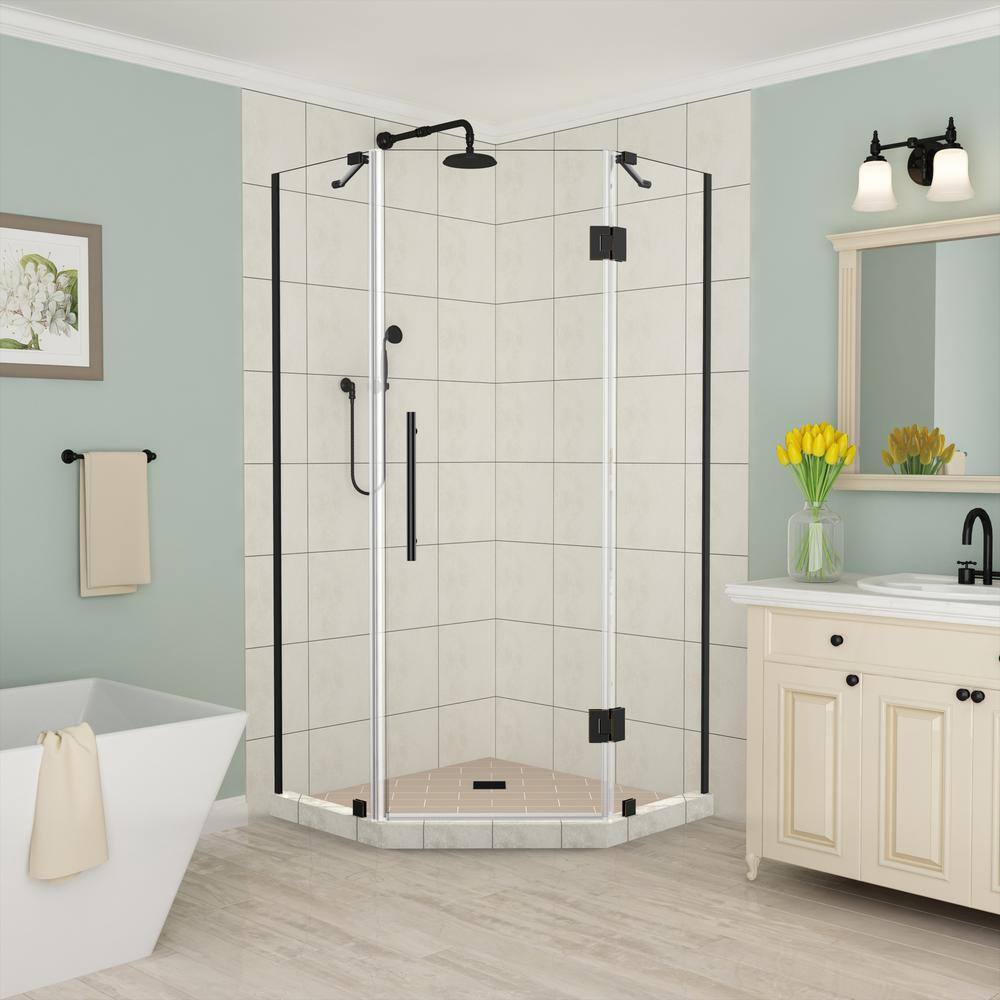 Merrick Frameless Oil Rubbed Bronze Neo-Angle Hinged Shower Enclosure