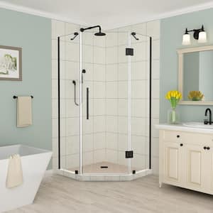Merrick 34 in. to 34.25 in. x 72 in. Frameless Hinged Neo-Angle Shower Enclosure in Oil Rubbed Bronze