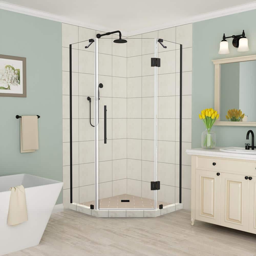 Merrick 40 in. to 40.5 in. x 72 in. Frameless Neo-Angle Hinged Shower Enclosure in Oil Rubbed Bronze price history on PriceWatchPro