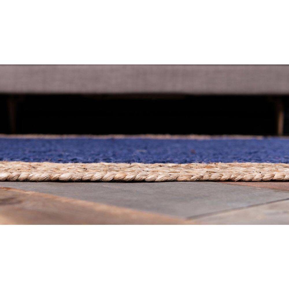 Navy Blue and Tan Braided Jute Runner Rug