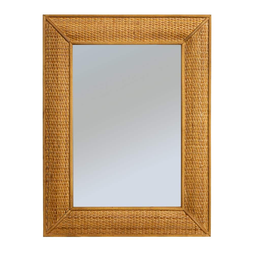 Bohemian Coastal Charm Wood and Rattan Rectangular Wall Mirror