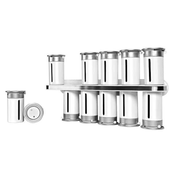 Honey-Can-Do Zero Gravity 12-Canister Wall-Mount Magnetic Spice Rack in White/Silver