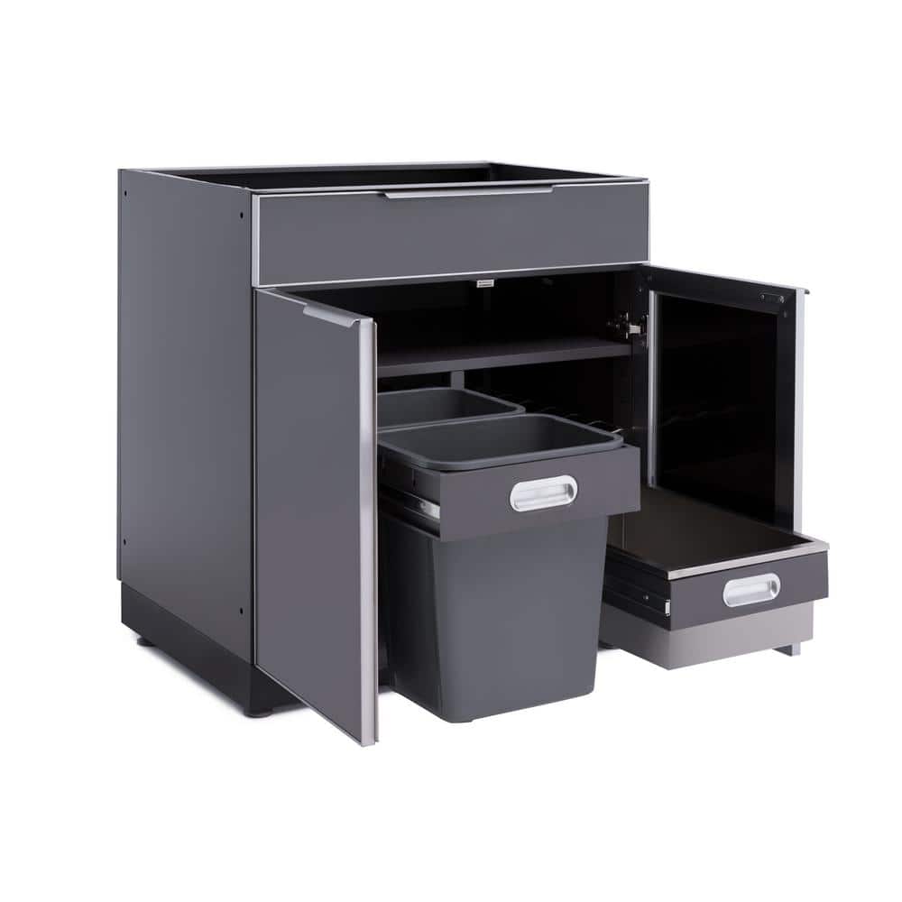 Slate Gray 32-Inch Aluminum Outdoor Bar Cabinet with Soft-Close Drawer