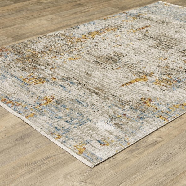 Brooker Beige/Multi 8 ft. x 11 ft. Distressed Abstract Geometric Recycled PET Yarn Indoor Area Rug