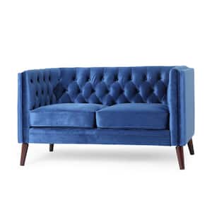 Riebe 53.50 in. Navy Blue Velvet Upholstered 2-Seat Loveseat